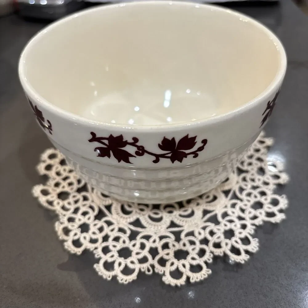 Vintage Universal Potteries Beehive Bowl With Maroon Maple Leaf Design. USA Made